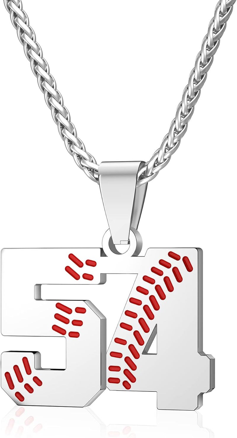 Wikavanli Personalized Baseball Jersey Number 00-99 Necklace - Stainless Steel Baseball Chain Pendant Necklace - Team Jewelry Gift for Boys, Girls, Men, Women - Image 1